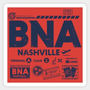 Vintage Nashville BNA Airport Code Travel Day Retro Travel Tag Red Sticker